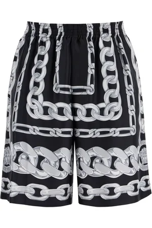 VERSACE Korte broeken, Heren, Zwart, S, Zijden Medusa Chains Bermuda Shorts