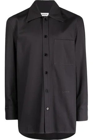 Lanvin Jassen, Heren, Grijs, L, Katoen, Grijze Casual Twisted Cocoon Overshirt Jas