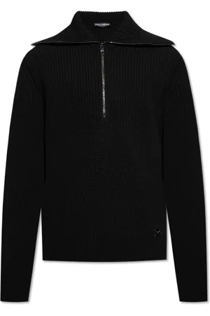 Dolce & Gabbana Truien, Heren, Zwart, L, Wol, Wollen trui met brede kraag