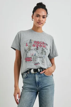 Rails Tops, Dames, Grijs, M, Katoen, London Boyfriend T-shirt, Zwart Katoenen Jersey