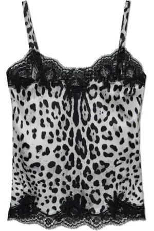 Dolce & Gabbana Tops, Dames, Grijs, 2Xs, Zijden top met dierenprint