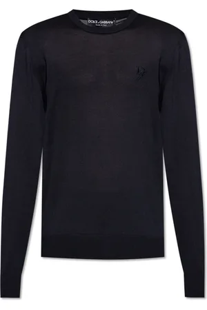 Dolce & Gabbana Tops, Heren, Blauw, M, Zijden trui met geborduurd logo