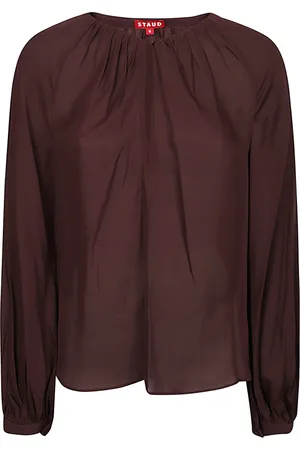 Staud Blouses & Shirts, Dames, Bruin, M, Bordeaux Zijden Pofmouw Top
