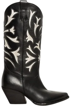 Elena Iachi Schoenen, Dames, Zwart, 36 EU, Leer, Zwarte leren westernlaarzen