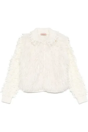 Twin-Set Jassen, Dames, Wit, S, Wol, Fringe Snow Cardigan