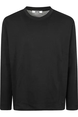 Mauro Grifoni Tops, Heren, Zwart, L, Katoen, Zwarte wol en katoenen T-shirt