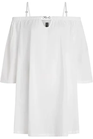Karl Lagerfeld Kleedjes, Dames, Wit, L, Katoen, Off-the-Shoulder Strandjurk