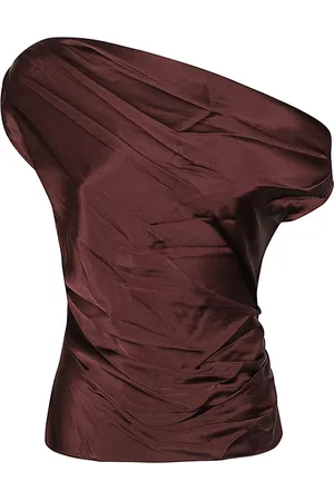 Staud Tops, Dames, Bruin, S, Bordeaux Zijden One-Shoulder Top
