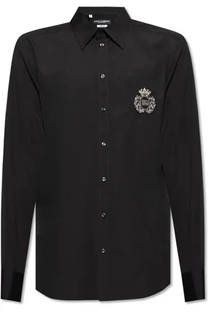 Dolce & Gabbana Overhemden, Heren, Zwart, M, Katoen, Katoenen shirt met applicatie