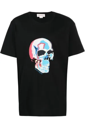 Alexander McQueen Tops, Heren, Zwart, L, Katoen, Solarised Skull Logo T-shirt