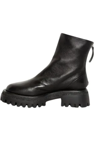 HALMANERA Schoenen, Dames, Zwart, 36 EU, Leer, Zwarte leren enkellaars met rubberen zool