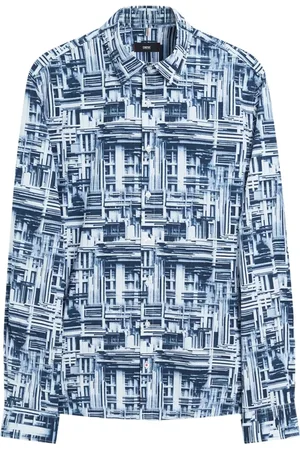 Cinque Overhemden, Heren, Blauw, L, Katoen, Modern overhemd met lange mouwen en allover print