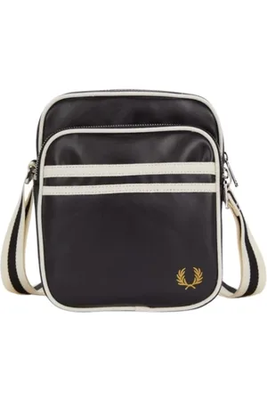 Fred Perry Tassen, Heren, Zwart, ONE Size, Polyester, Klassieke Schoudertas met Gestreepte Rand