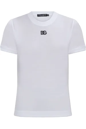 Dolce & Gabbana Tops, Dames, Wit, M, T-shirt met geborduurd logo