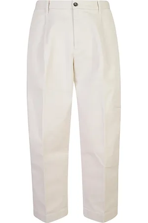 Nine In The Morning Broeken, Heren, , L, Katoen, Crème Katoenen Broek met Hoornknoop