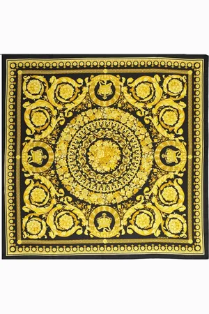 VERSACE Accessoires, Dames, Geel, ONE Size, Zijden Barocco Print Sjaal