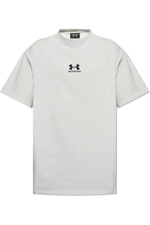 Balenciaga Tops, Heren, Grijs, XL, Katoen, T-shirt met geborduurd logo