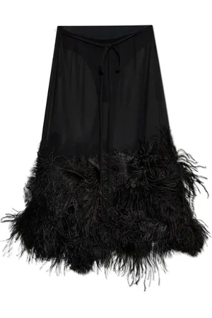 The Attico Rokken, Dames, Zwart, XS, Polyester, Rok met struisvogelveren