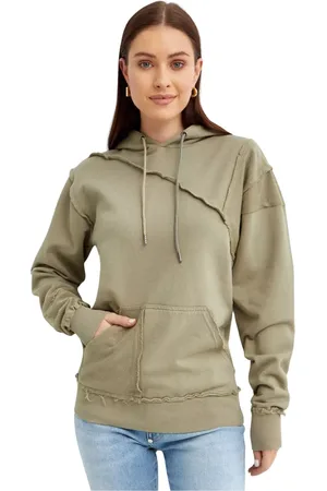 SER.O.YA Sweatshirts & Hoodies, Dames, Groen, S, Katoen, Khaki Hoodie Kendric Losse Pasvorm