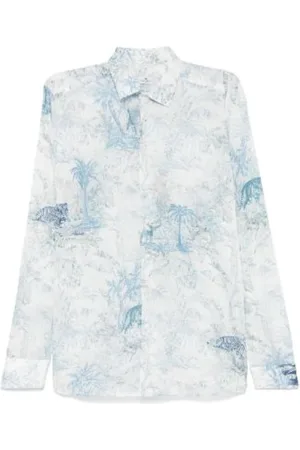 Etro Overhemden, Heren, Blauw, XL, Katoen, Bloemenprint Overhemd met Knoopsluiting