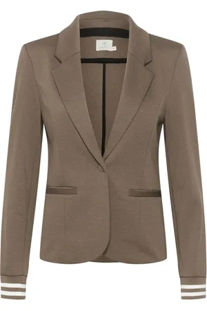 Kaffe Jassen, Dames, Bruin, M, Leer, Gestreepte Blazer Jas Major /Chalk