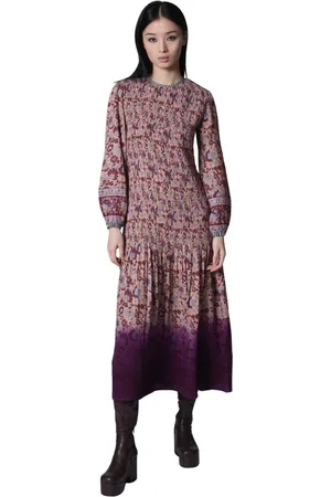 Manoush Kleedjes, Dames, Veelkleurig, S, Katoen, Bohemian Bloemen Lange Mouw Jurk