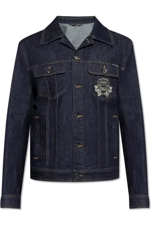 Dolce & Gabbana Jassen, Heren, Blauw, 2Xl, Denim, Spijkerjas met applicatie