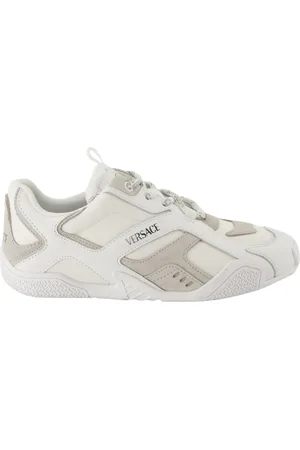 VERSACE Schoenen, Dames, Wit, 37 1/2 EU, Leer, Galaxia Witte Leren Sneakers