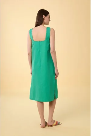 Manoush Blouses & Shirts, Dames, Groen, S, Katoen, Mouwloze Vierkante Hals Versierde Jurk