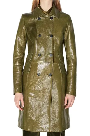 BARBARA BUI Mantels, Dames, Groen, S, Leer, Groene lakleren trenchcoat