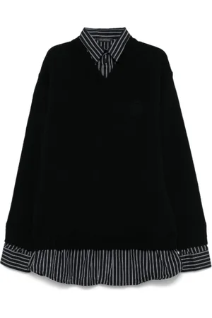 Balenciaga Truien, Dames, Zwart, M, Wol, Zwarte Gelaagde Wollen Gebreide Trui
