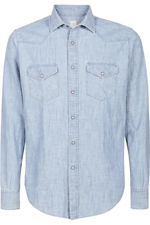 ELEVENTY Overhemden, Heren, Blauw, XL, Denim, Denim Shirt Texas ML