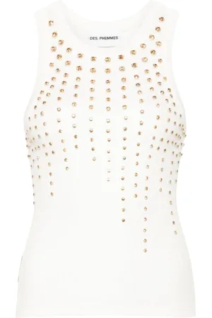 Des Phemmes Tops, Dames, Wit, S, Witte Mouwloze Top met Strass