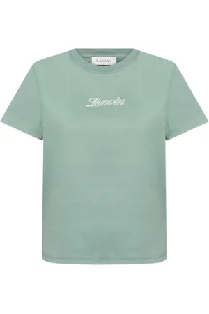 Lanvin Tops, Dames, Groen, L, Katoen, T-shirt met geborduurd logo