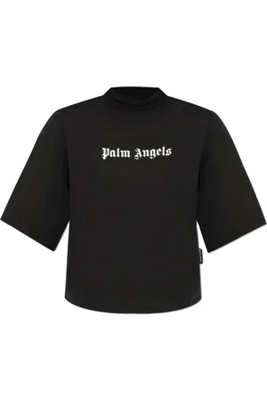 Palm Angels Tops, Dames, Zwart, M, Katoen, T-shirt met Logo