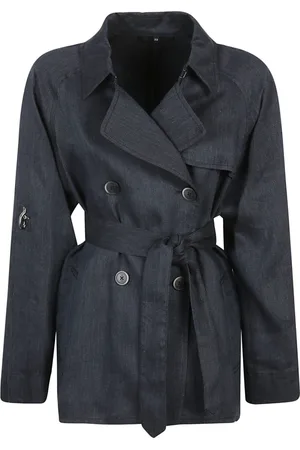 FAY Mantels, Dames, Blauw, M, Denim, Denim Linnen Jas met Suède Details