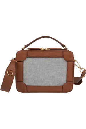 ELEVENTY Tassen, Dames, Bruin, ONE Size, Leer, Leren en flanellen schoudertas
