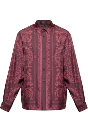 VERSACE Overhemden, Heren, Rood, S, Zijden shirt met Barocco-print