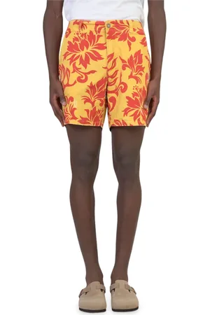 ERL Korte broeken, Heren, Geel, M, Denim, Tropische Bloemen Bedrukte Denim Shorts