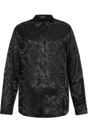 VERSACE Overhemden, Heren, Zwart, S, Shirt met Barocco patroon