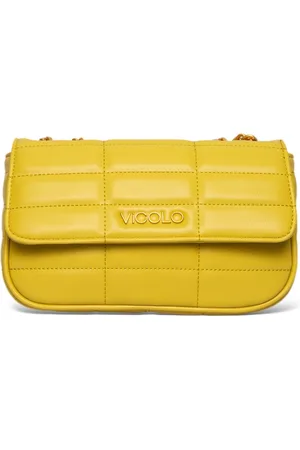 VICOLO Tassen, Dames, Geel, ONE Size, Gewatteerde Eco-Leren Tas in Groen