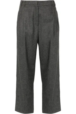 Brunello Cucinelli Broeken, Dames, Grijs, S, Grijze Flanellen Broek met Zakken