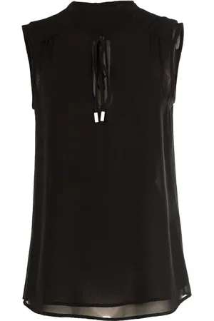 Fracomina Tops, Dames, Zwart, M, Mouwloze blouse met strik halslijn