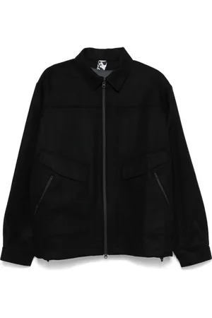 GR10K Jassen, Heren, Zwart, L, Wol, Gepaneelde Wollen Blend Jas Zwart