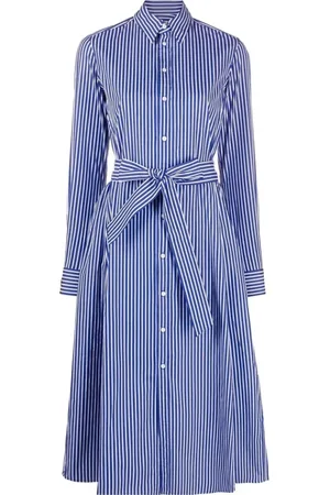 Ralph Lauren Kleedjes, Dames, Blauw, L, Katoen, Blauwe Katoenen Midi Jurk