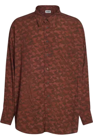 MAGLIANO Overhemden, Heren, Rood, S, Rode Viscose Shirt met Handen van Mensen