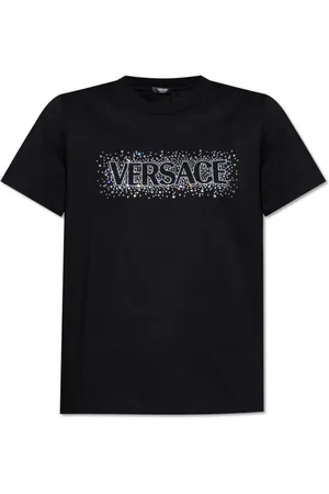 VERSACE Tops, Dames, Zwart, 2Xs, Katoen, T-shirt met glinsterende kristallen