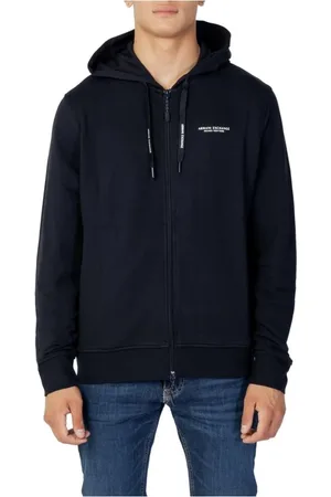 Armani Exchange Sweatshirts & Hoodies, Heren, Blauw, M, Katoen, Katoenen Hoodie met Ribdetails