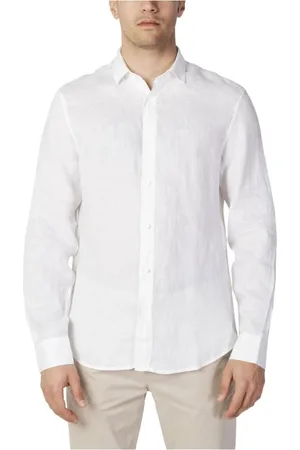 Armani Exchange Overhemden, Heren, Wit, L, Linnen, Linnen lange mouwen overhemd