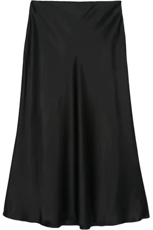 Nanushka Rokken, Dames, Zwart, L, Satijn, Zwarte Satijnen Midi Rok Wijd Uitlopend Ontwerp